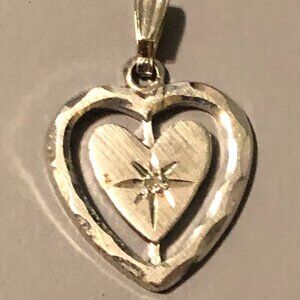 Sterling Silver Etched Heart Diamond Pendant